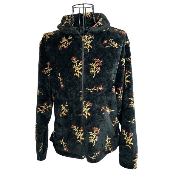 Black Diamond Jackets & Blazers - VTG Black Diamond Sherpa Fleece Botanical Floral Print Jacket Black Size Small
